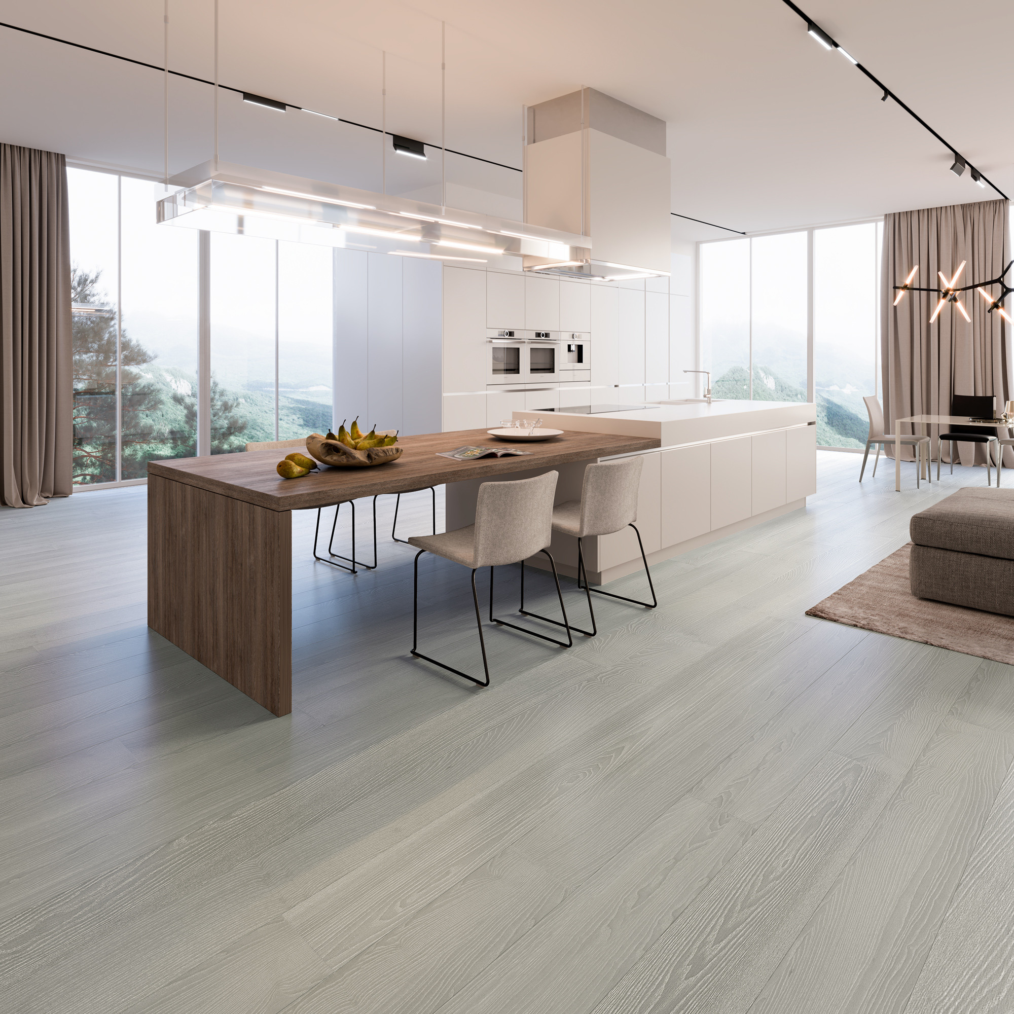 Паркетная доска Esta Parket Ash Dusky Grey White Pores Elegant 21075 1800-2390×160×14 фото в интерьере